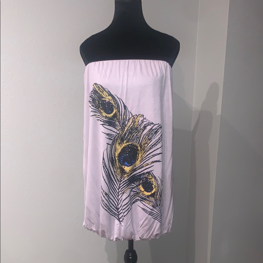 Strapless Dress with Peacock Feather Design